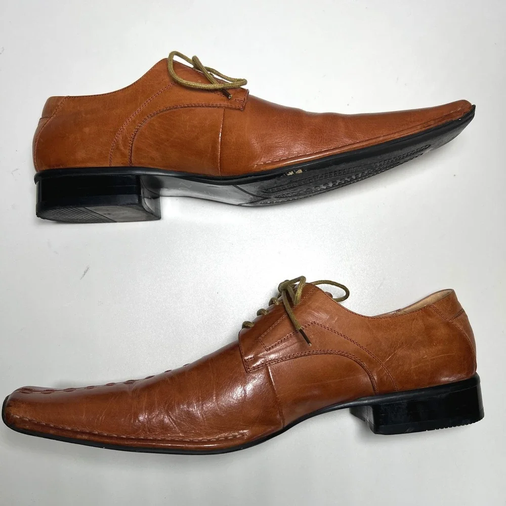 ZOTA Mens Tan Leather Square Toe Lace Up Dress‎ Shoes Size 9.5